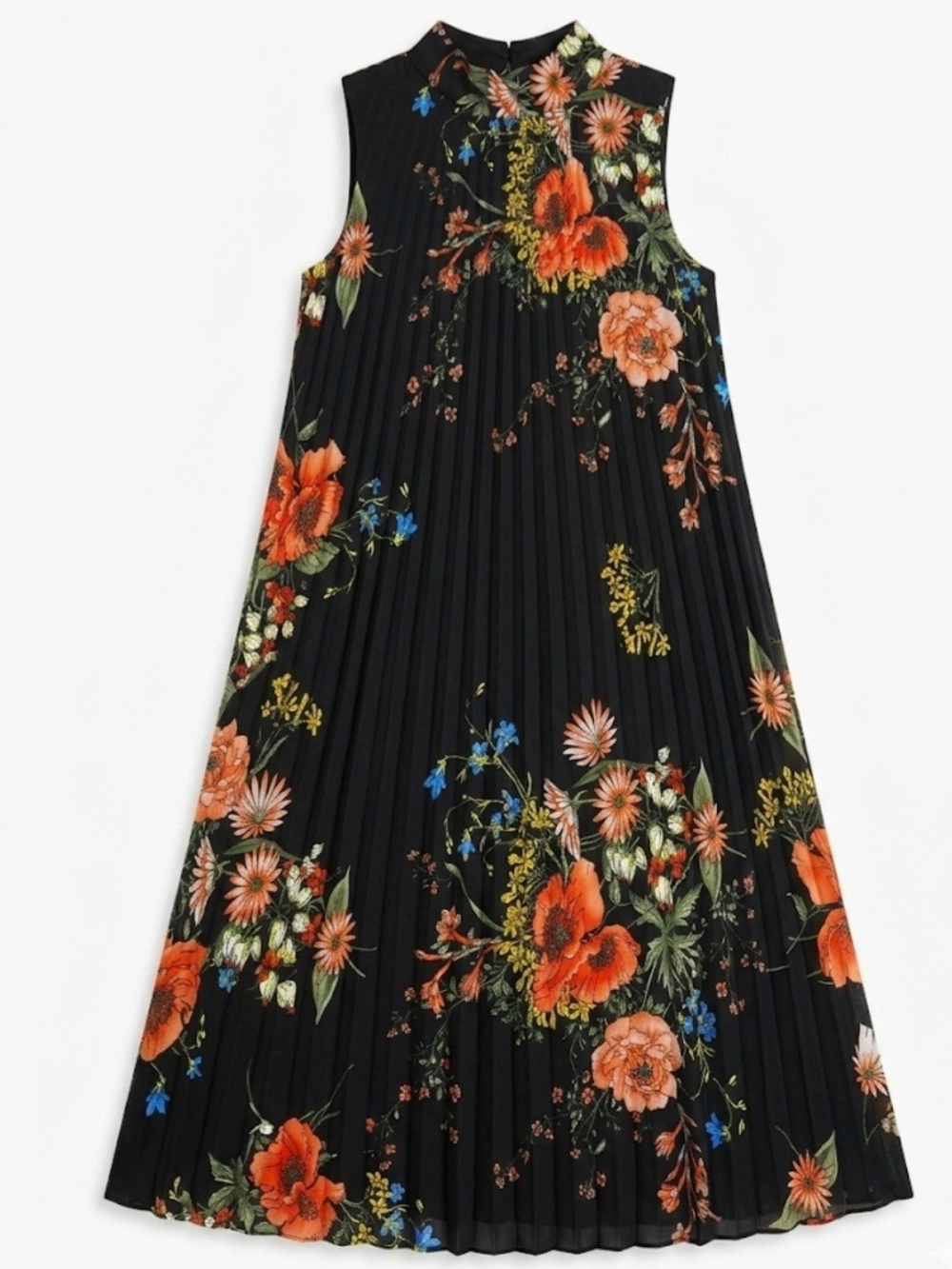 Frank Lyman Design Black Midi Dress with Orange Floral Print